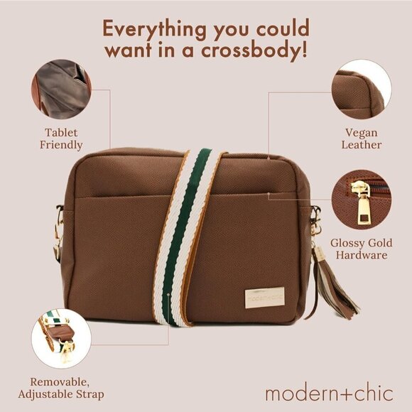 Women Brown Modern+Chic Crossbody Bag Alice Vegan Leather Sling Bag with Pockets - Picture 5 of 6